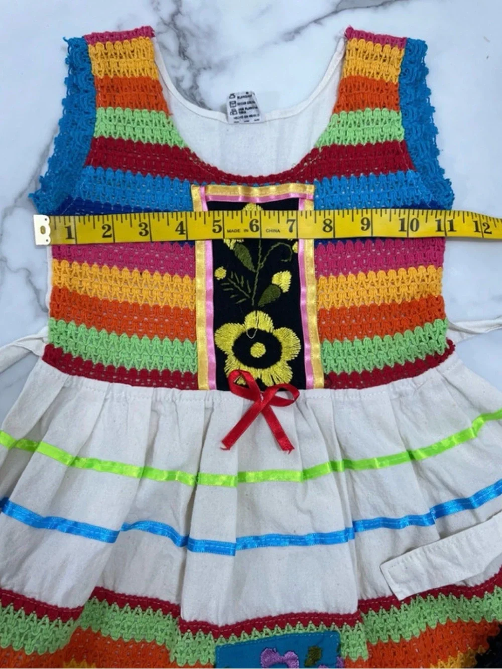 Hand Crafted Multicolor Rainbow Stripe Girls Dress size 6